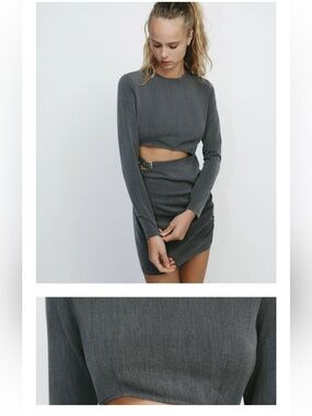 Charcoal Gray Fitted Short Dress with Waist Cutout